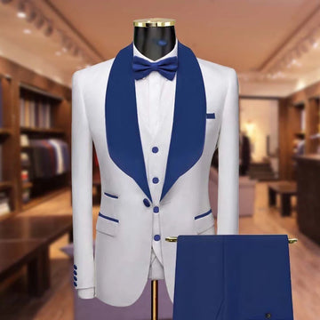 Aidase Luxury White 3 Piece Jacket Pants Vest Men's Suits Blue Shawl Lapel One Button Slim Fit 2024 Wedding Blazer Outerwears Full Sets aidase-shop